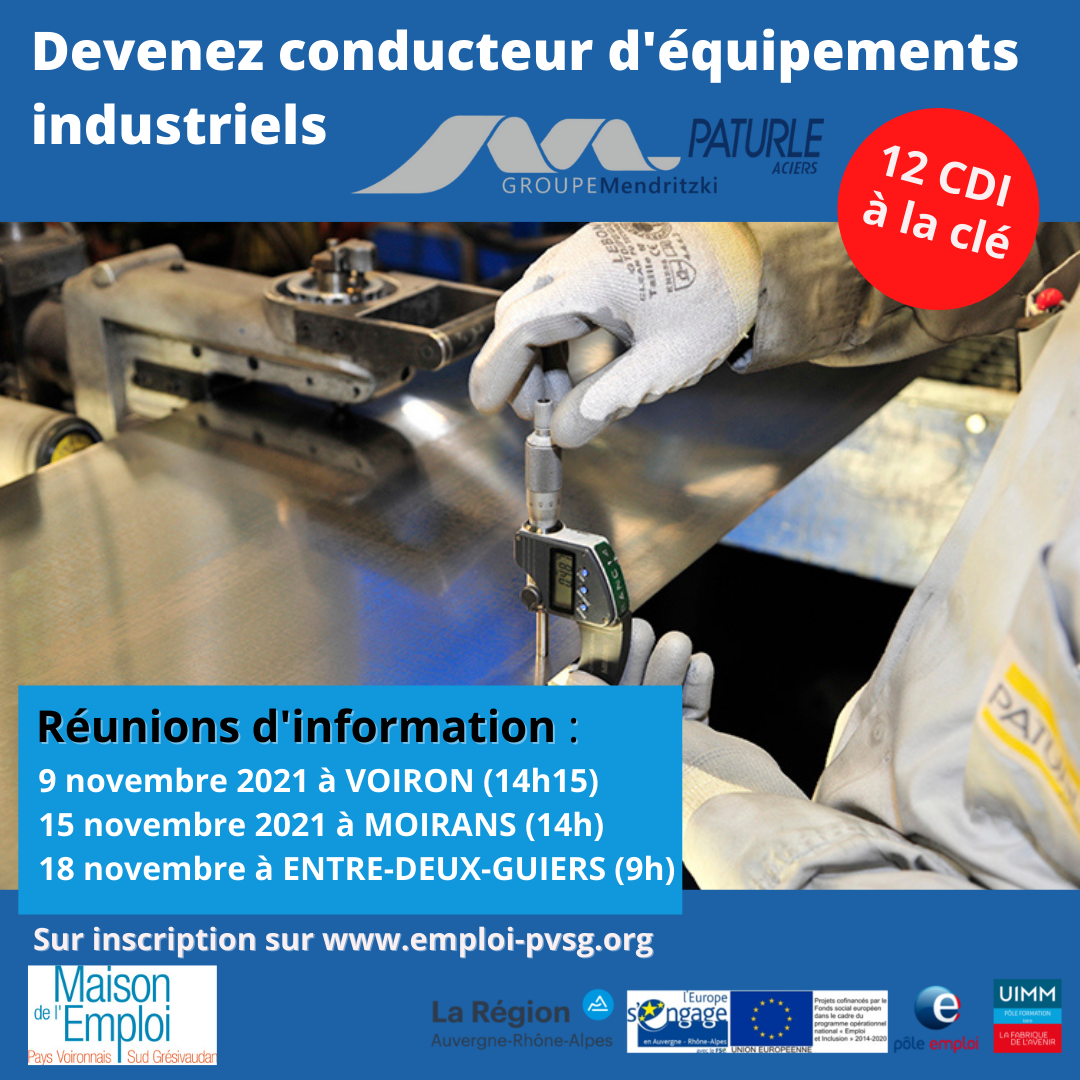 affiche de recrutement de conducteurs d'équipements industriels par paturle aciers