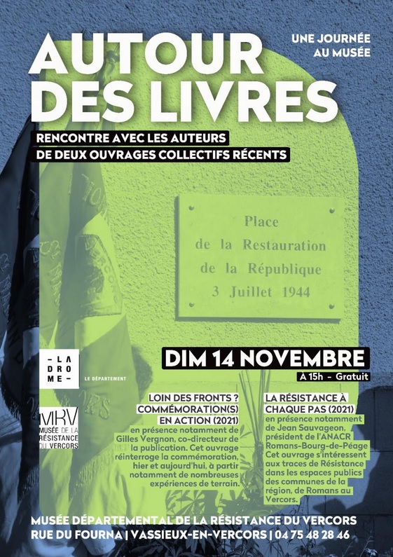 affiche de l'événement autour des livres, dimanche 14 novembre au musée départmental de la résistance du vercors